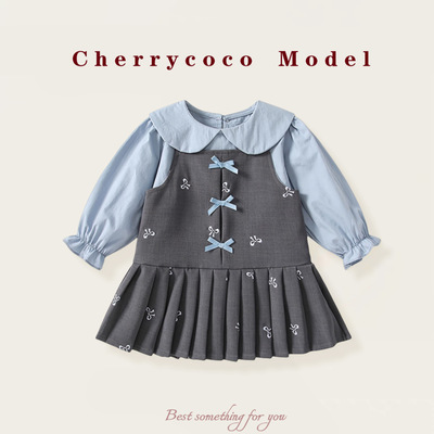 CHERRYCOCO女童套装秋季新款女宝宝学院风时髦吊带裙衬衣二件套潮