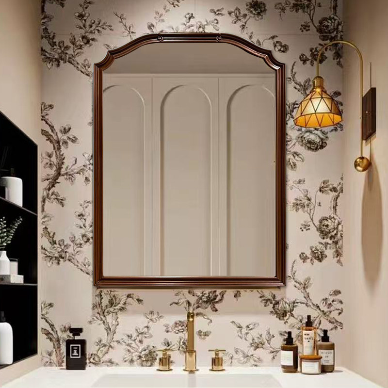 法式壁挂浴室镜家用复古高级梳妆镜智能卫生间镜子美式玄关装饰镜