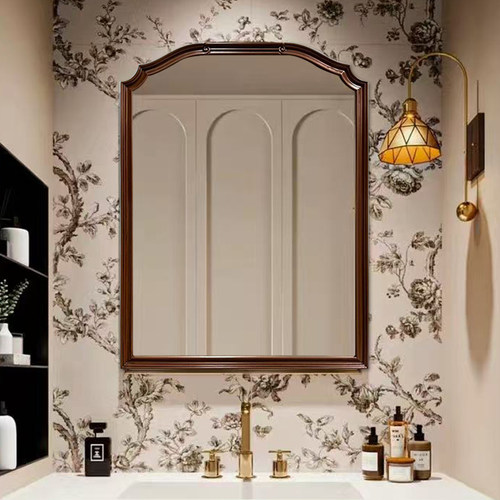 法式壁挂浴室镜家用复古高级梳妆镜智能卫生间镜子美式玄关装饰镜