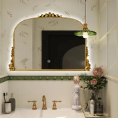 卫浴镜挂镜子卫生间梳妆装 玄关镜拱形欧式 饰镜 复古浴室镜美式 法式