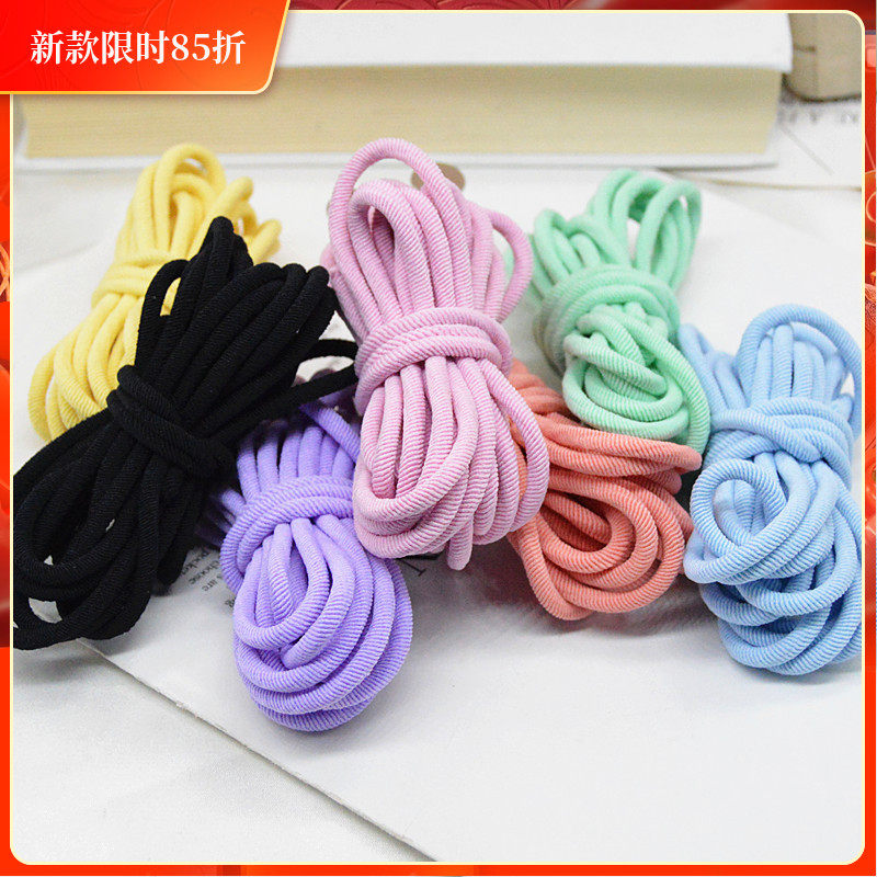 韩国4mm彩色加粗儿童皮筋材料螺纹高弹力自制发圈头绳发饰品配件