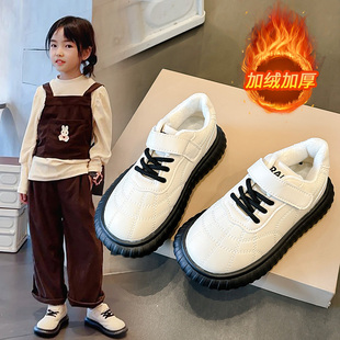 女童英伦风时尚棉鞋2025年冬季加绒保暖二棉鞋韩版百搭软底小白鞋