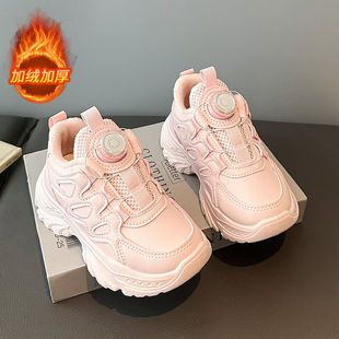 旋转纽扣冬季 儿童运动鞋 新款 软底小白鞋 加绒保暖二棉鞋 女童老爹鞋