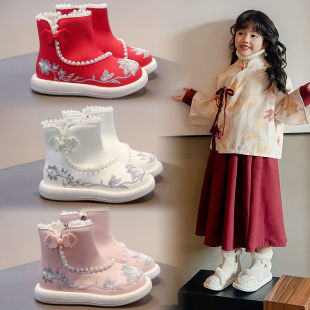 女童汉服鞋子秋冬儿童新中式靴子配马面裙古风童鞋女宝国风鞋秋款