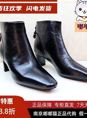 KISSCAT接吻猫2025冬季气质尖头短靴黑色时装靴瘦瘦靴KA65799-11