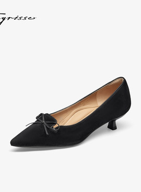 Tigrisso蹀愫2026春蝶愫尖头高跟鞋中式蝴蝶结浅口单鞋T76118A-03