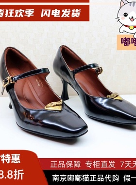 KISSCAT接吻猫2025春法式高跟鞋复古方头玛丽珍单鞋女KA65118-11