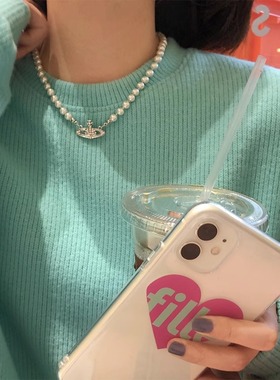 土星项链女星球珍珠别针