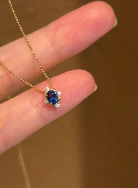 超闪千金感珠边蓝色椭圆项链女