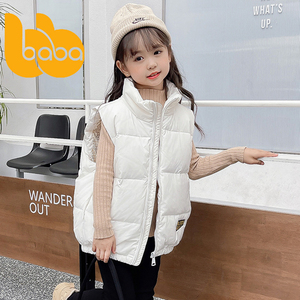 巴拉女童羽绒马甲冬季2023新款白鸭绒儿童加厚羽绒服马甲女孩外套