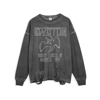 英伦摇滚男女宽松破洞led长袖T恤