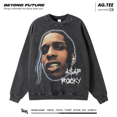 嘻哈人像印花圆领卫衣