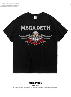 短袖T恤打底衫流行黑色个性纯棉重金属摇滚乐队Megadeth印花半袖