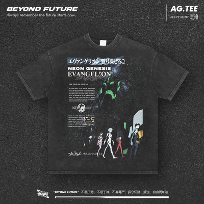 动漫周边美式复古水洗做旧宽松中性短袖VintageT恤oversize上衣