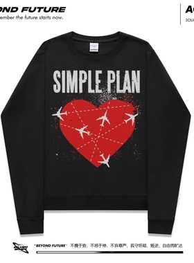 simple plan简单计划欧美黑色直喷无帽秋冬圆领套头卫衣男女潮牌