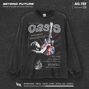 oasis绿洲摇滚水洗oversize高街潮牌男女中性打底长袖 复古上衣新