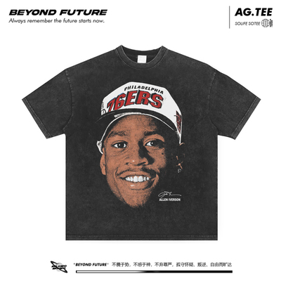 篮球艾佛森运动宽松水洗做旧复古男女中性上衣夏季新款休闲潮牌