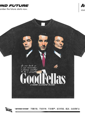 GOODFELLAS重磅美式水洗做旧复古宽松潮牌中性男女短袖T恤上衣新