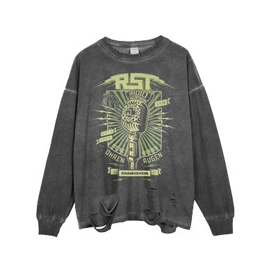 欧美摇滚乐队做旧oversize破洞