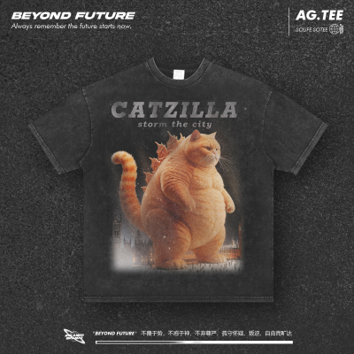 哥斯猫oversize美式复古宽松水洗欧美做旧Vintage中性短袖