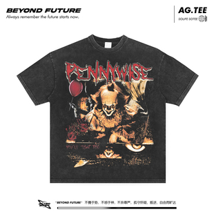 PENNYWISE小丑美式重磅水洗做旧复古宽松中性男女短袖T恤潮牌上衣