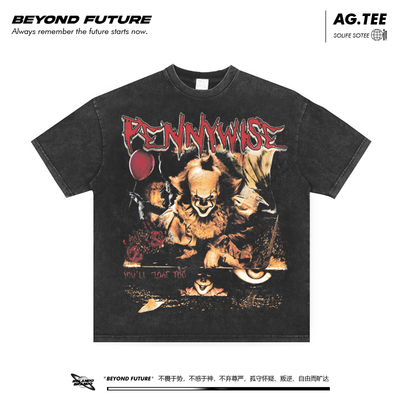 PENNYWISE小丑美式重磅水洗做旧复古宽松中性男女短袖T恤潮牌上衣