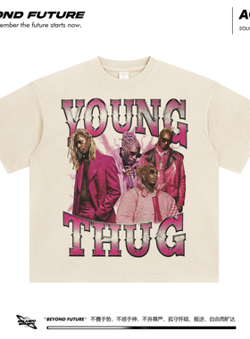 Youngthug嘻哈说唱重磅宽松潮牌落肩oversize男女中性短袖T恤上衣