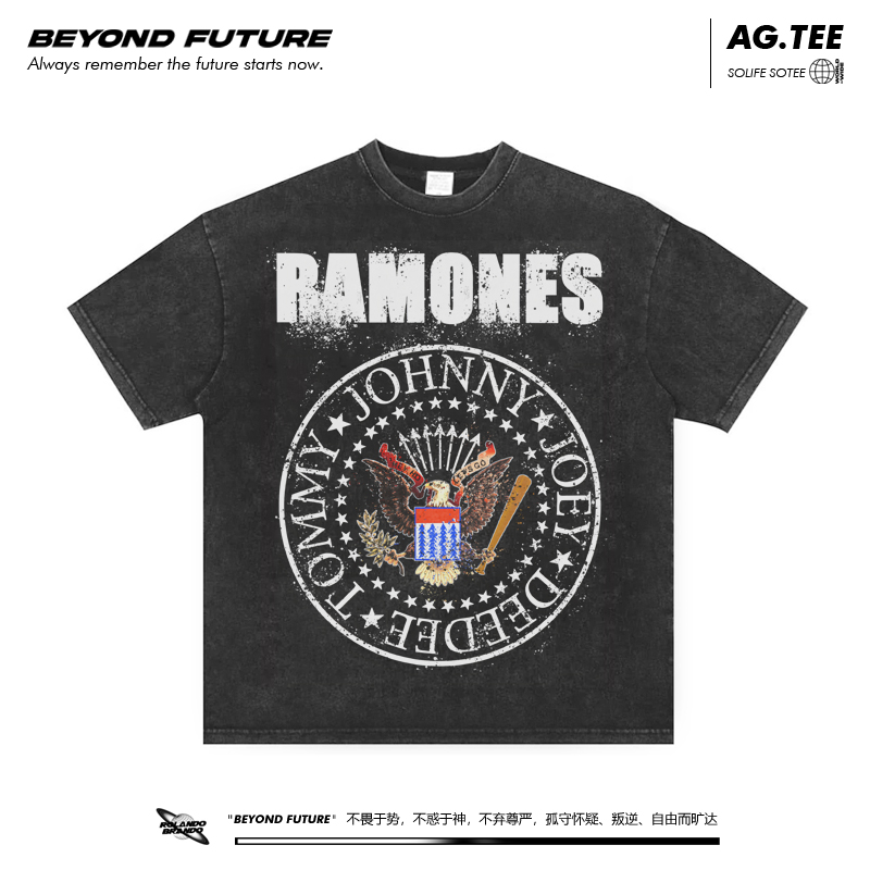 宽松休闲美式复古水洗做旧上衣