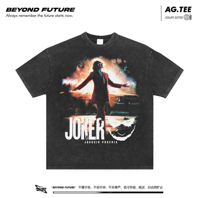 joker重磅水洗复古做旧宽松潮牌打底男女中性短袖T恤上衣新款夏季