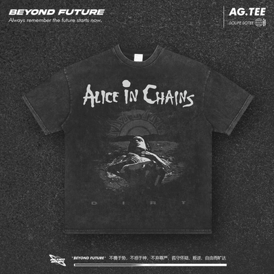 AliceinChains中性宽松摇滚美式复古街头水洗做旧短袖VintageT恤