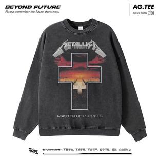 metallica欧美秋冬中性宽松高街上衣水洗做旧卫衣秋冬oversize
