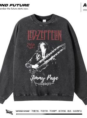 Led Zeppelin秋冬水洗做旧中性男女卫衣摇滚美式高街头宽松