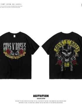 摇滚Guns'N'Roses枪炮与玫瑰枪花乐队印花纯棉圆领短袖T恤男上衣