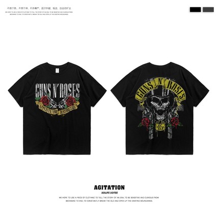 摇滚Guns'N'Roses枪炮与玫瑰枪花乐队印花纯棉圆领短袖T恤男上衣