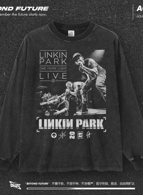 Linkin Park林肯公园摇滚水洗美式做旧复古宽松潮牌打底长袖