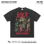 slayer杀手美式 水洗做旧复古高街头宽松潮牌中性短袖 T恤上衣打底