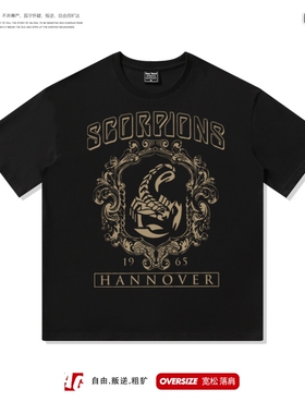 高街摇滚嘻哈宽松落肩学生纯棉短袖T恤oversize半袖Scorpions蝎子