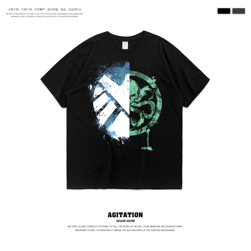 agitation纯棉圆领短袖t恤男 欧美 神盾局九头蛇 街头打底