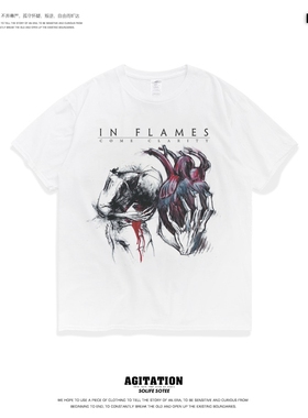 in flames烈焰燃烧金属乐队摇滚rock短袖男ins潮欧美潮牌t恤白色