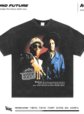 OUTKAST美式重磅复古做旧水洗中性男女短袖T恤潮牌宽松休闲上衣