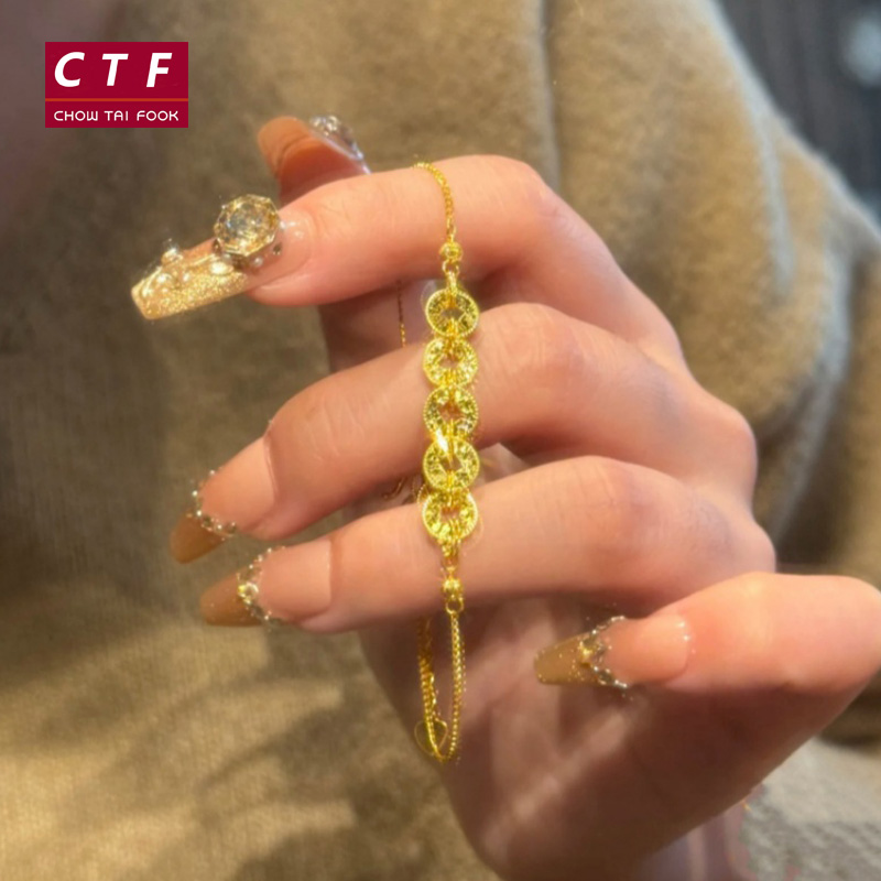 黄金五帝钱币金包银手链女