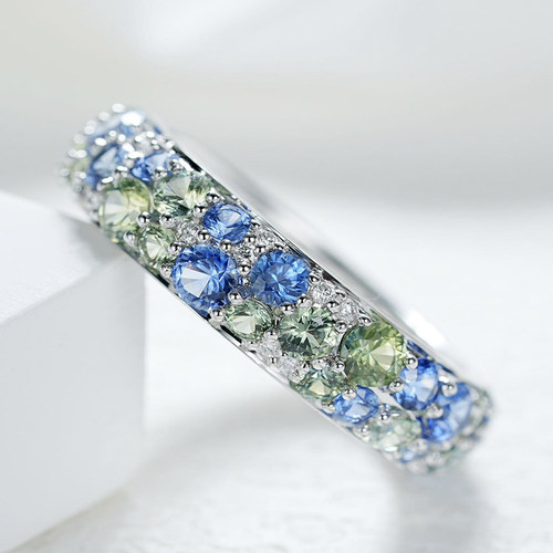 18K金天然彩蓝宝排戒宝创集