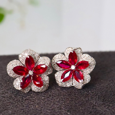 花瓣耳钉红宝石宝创集轻奢时尚