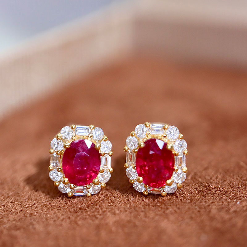 宝创集18k金约1克拉天然椭圆形红宝石耳钉经典款轻奢真金真钻礼物,珠宝/钻石/翡翠,耳饰,淘宝优惠券,粉丝福利购,淘宝优惠卷
