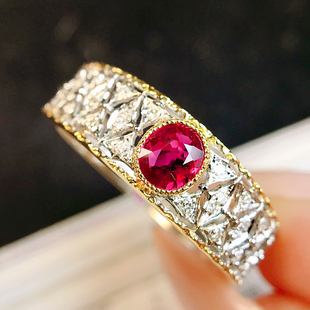 宝创集18K金0.41克拉天然红宝石戒指镂空元素布拉契提宫廷风复古