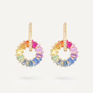 宝创集18K金镶嵌约2.322克拉天然彩蓝宝石多巴胺两戴女士长款 耳环