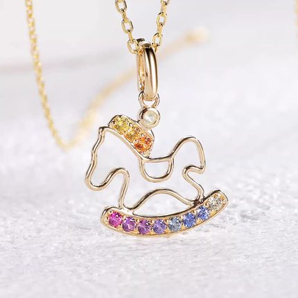 宝创集18K金天然彩色蓝宝石彩虹小马吊坠萌宠系列新年礼物送礼物