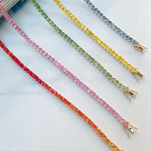 宝创集18k金镶嵌约7克拉天然彩蓝宝手链绿粉橙蓝黄蓝宝百搭手链