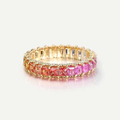 宝创集18k金约2.17克拉天然彩色蓝宝彩虹甜甜圈戒指辘珠边多巴胺