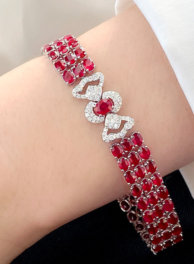 宝创集18k金镶⭐19.02克拉红宝手链豪华鸽血红奢华高级珠宝定制